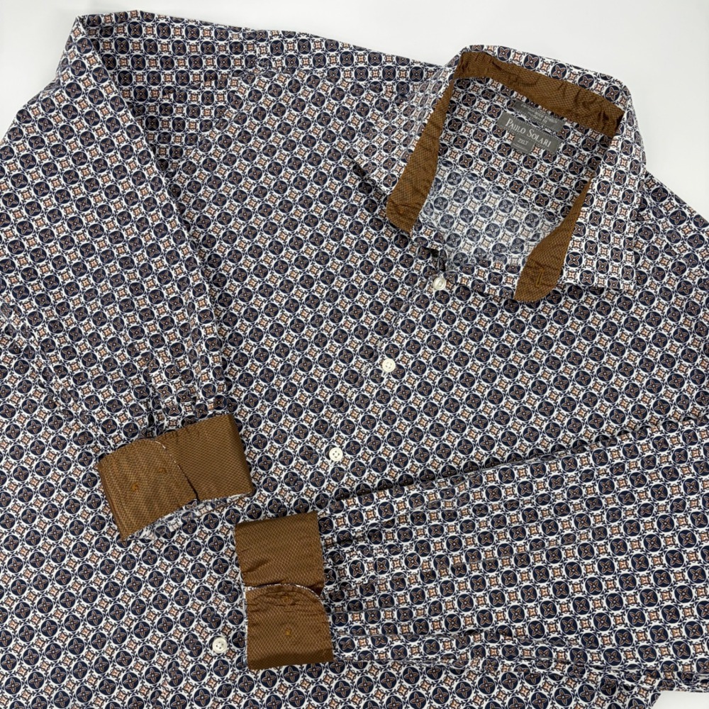Paulo Solari Button Up Shirt Mens 2XLT Performance Stretch Medallion Modern Fit